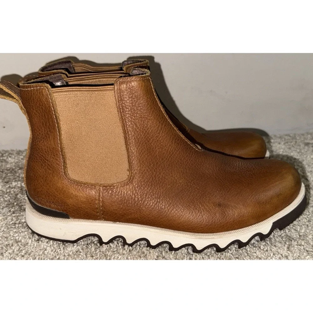Sorel Kezar Men's 8 Brown Leather Waterproof Chelsea Ankle Boots Pull On Rugged